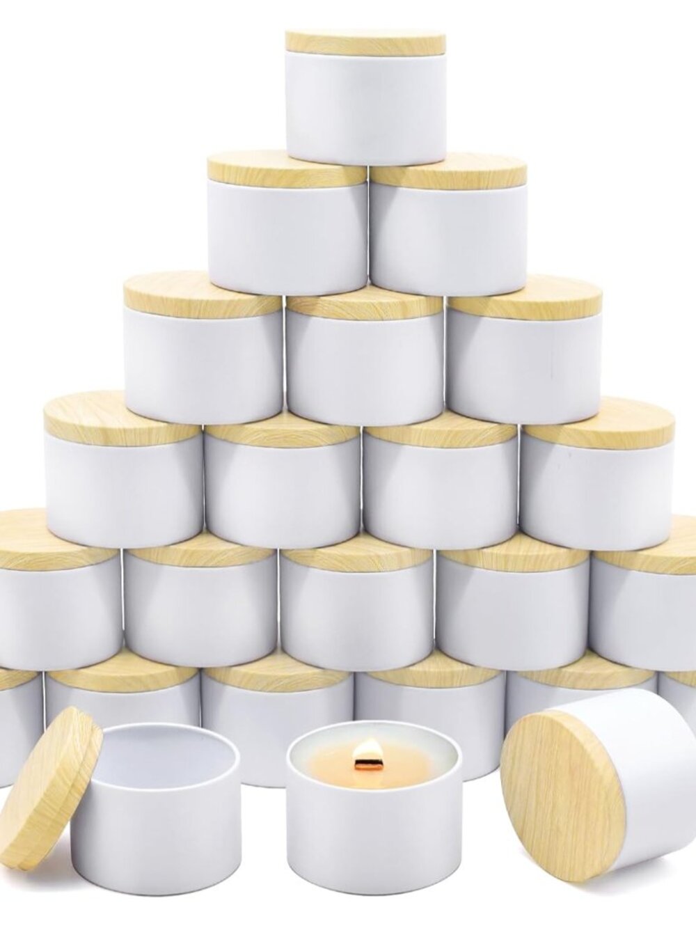 24-Pack 4oz Candle Tins with Wood-Grain Printing Lids, Metal Candle Jars for Can